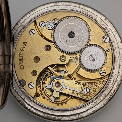1910年頃 アンティーク オメガ 懐中時計 直径55mm 鉄道時計 合金ケース 動作良好