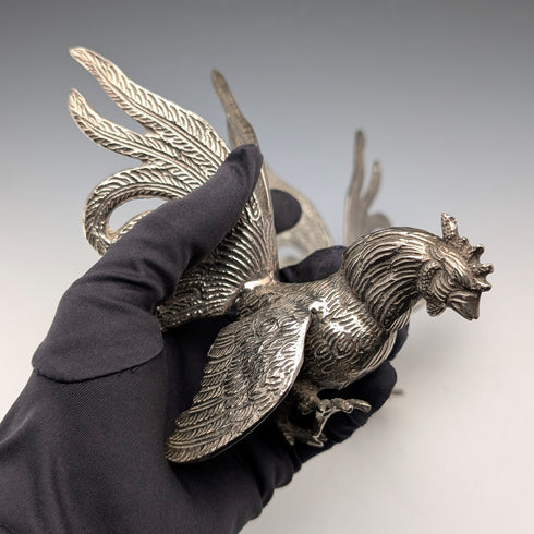 Pair of vintage pewter fighting cock figurines