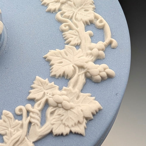 Vintage British Wedgwood Jasperware Round Box for Small Items, Pale Blue