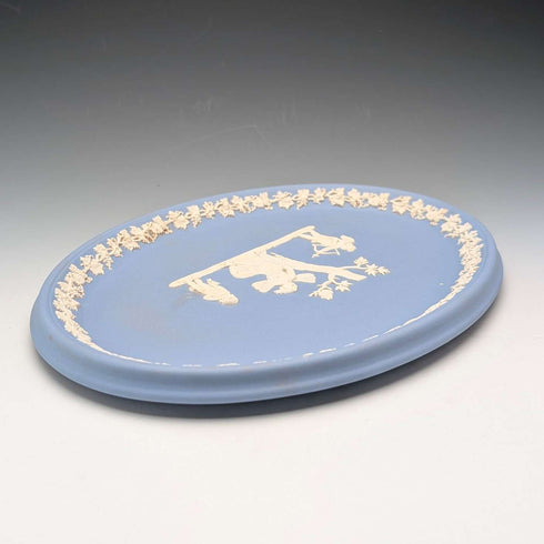British Vintage Wedgwood Jasperware Oval Dish Pale Blue