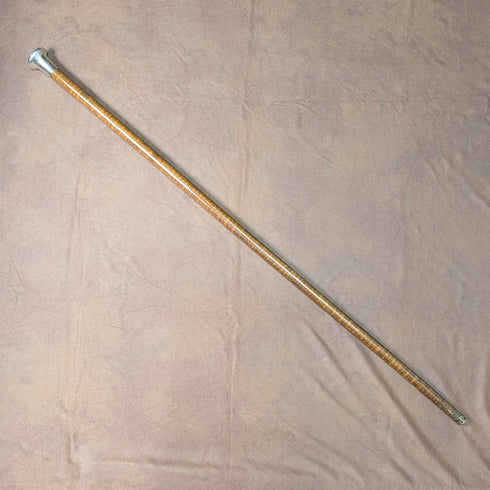 1917年 英国アンティーク タイガーシャフト 純銀製丸ハンドル ステッキ 杖 91cm