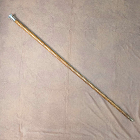 1917 British antique tiger shaft pure silver round handle walking stick 91cm