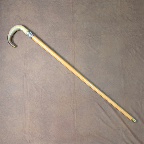 英国アンティーク タンシャフト ホーン製曲がりハンドル ステッキ 杖 83cm