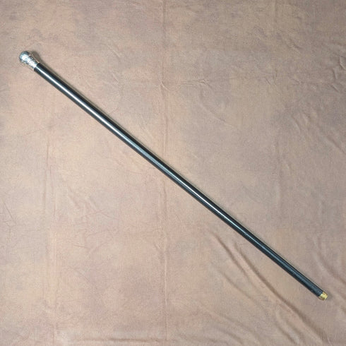 1883年 英国アンティーク ブラックシャフト 彫刻純銀製 丸ハンドル ステッキ 杖 89cm