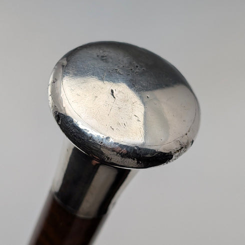 1917 British antique tiger shaft pure silver round handle walking stick 91cm
