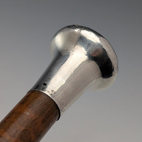 1917 British antique tiger shaft pure silver round handle walking stick 91cm