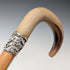 Antique British tan shaft horn bent handle walking stick 83cm