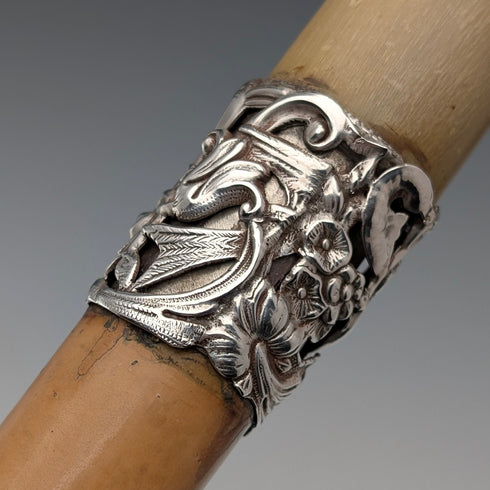 英国アンティーク タンシャフト ホーン製曲がりハンドル ステッキ 杖 83cm