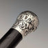 1883 British antique black shaft engraved sterling silver round handle walking stick 89cm