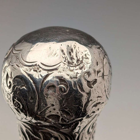 1883 British antique black shaft engraved sterling silver round handle walking stick 89cm