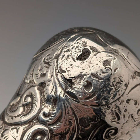 1883 British antique black shaft engraved sterling silver round handle walking stick 89cm