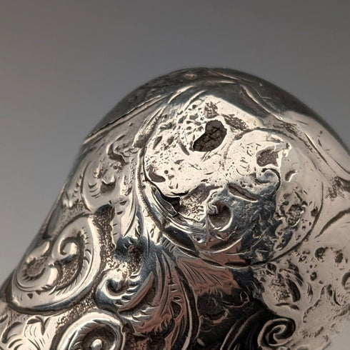 1883年 英国アンティーク ブラックシャフト 彫刻純銀製 丸ハンドル ステッキ 杖 89cm