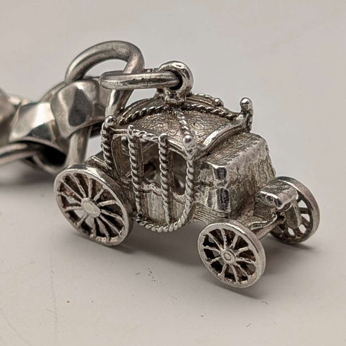1900年頃 英国アンティーク ファンシーリンク 純銀製アルバートチェーン 53g 馬車型フォブ
