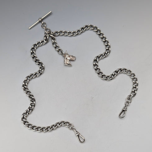 約 1900 年英國古董純銀雙阿爾伯特鏈 54 克馬頭鏈