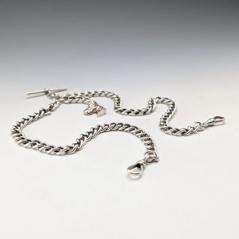 約 1900 年英國古董純銀雙阿爾伯特鏈 54 克馬頭鏈