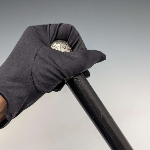 1883 British antique black shaft engraved sterling silver round handle walking stick 89cm