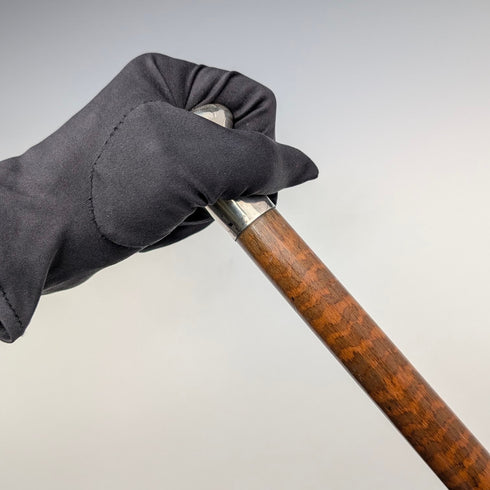 1917年 英国アンティーク タイガーシャフト 純銀製丸ハンドル ステッキ 杖 91cm