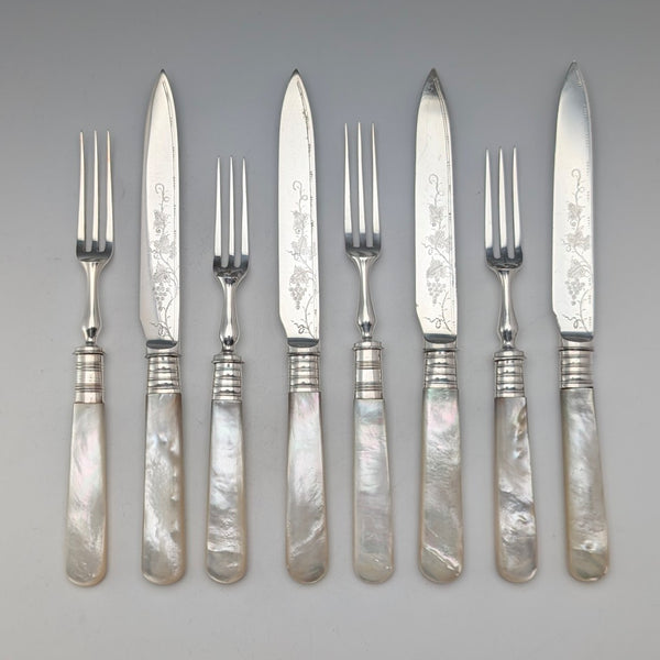 19世紀後半 英国アンティーク 白蝶貝ハンドル ティーカトラリー4ペア Mappin&Webb