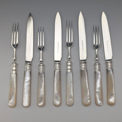 19世紀後半 英国アンティーク 白蝶貝ハンドル ティーカトラリー4ペア Mappin&Webb