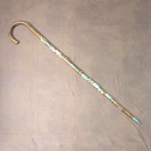Vintage European Tour Bent Handle Tourist Walking Stick Brown Shaft 92cm