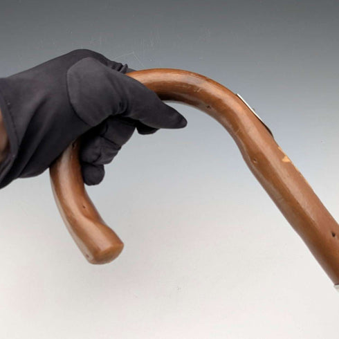 Vintage European Tour Bent Handle Tourist Walking Stick Brown Shaft 92cm