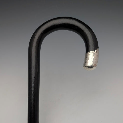 1935年 英国ヴィンテージ ブラックシャフト 曲がりハンドル 純銀装飾 ステッキ 杖 91cm