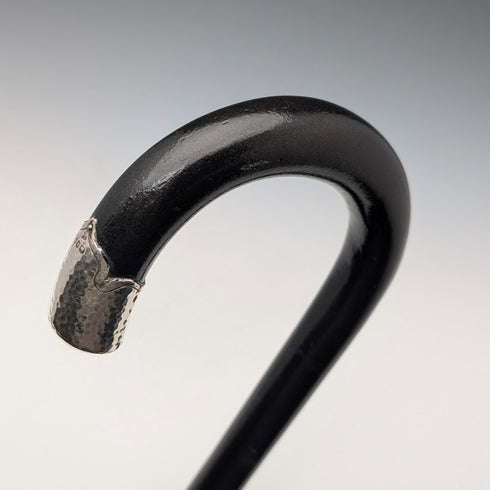 1935年 英国ヴィンテージ ブラックシャフト 曲がりハンドル 純銀装飾 ステッキ 杖 91cm