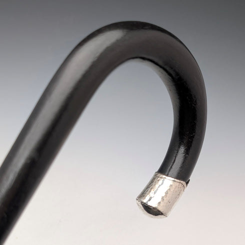 1935年 英国ヴィンテージ ブラックシャフト 曲がりハンドル 純銀装飾 ステッキ 杖 91cm