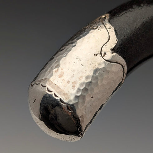 1935年 英国ヴィンテージ ブラックシャフト 曲がりハンドル 純銀装飾 ステッキ 杖 91cm