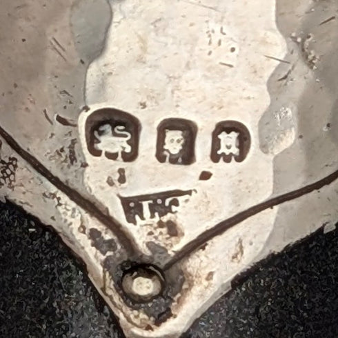 1935年 英国ヴィンテージ ブラックシャフト 曲がりハンドル 純銀装飾 ステッキ 杖 91cm