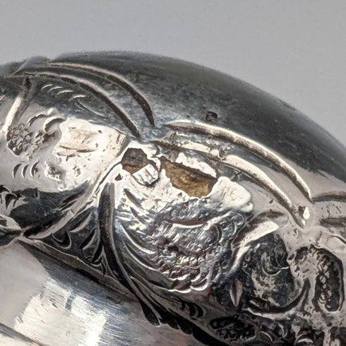 1893年 英国アンティーク ブラックシャフト 純銀製 彫刻丸ハンドル ステッキ 杖 86cm