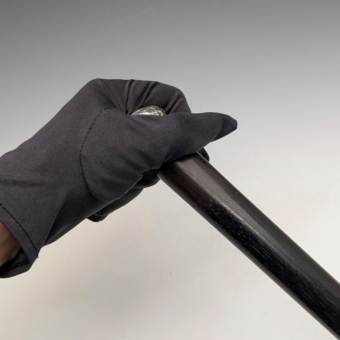 1893年 英国アンティーク ブラックシャフト 純銀製 彫刻丸ハンドル ステッキ 杖 86cm