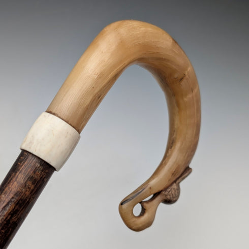 Antique British Scottish horn handled shepherd walking stick 92cm