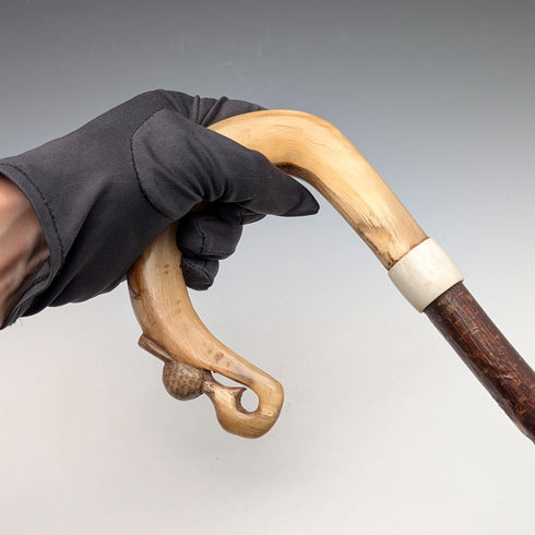 Antique British Scottish horn handled shepherd walking stick 92cm