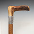 1901 British antique Malacca shaft L-shaped antler handle pure silver decorated walking stick 88cm Henry Howell