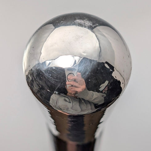 1922年 英国アンティーク ブラックシャフト 純銀製 丸ハンドル ステッキ 杖 92cm Robert Pringle