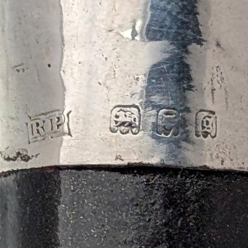 1922年 英国アンティーク ブラックシャフト 純銀製 丸ハンドル ステッキ 杖 92cm Robert Pringle