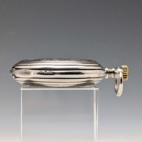 1908年頃 アンティーク ロンジン 懐中時計 フローラル彫刻 銀側ハンターケース 動作良好