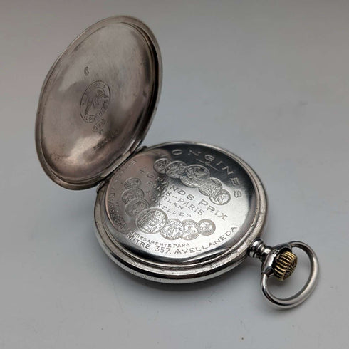 1908年頃 アンティーク ロンジン 懐中時計 フローラル彫刻 銀側ハンターケース 動作良好