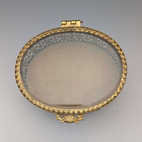 French vintage ormolu footed glass lid jewelry box