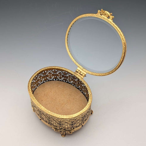 French vintage ormolu footed glass lid jewelry box