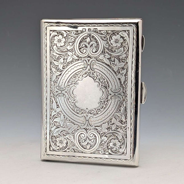 1898 British antique sterling silver double door card case 83g Charles Chesterman