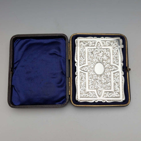 1882 British antique sterling silver card case, 57g, boxed, excellent condition, Frederick Marson