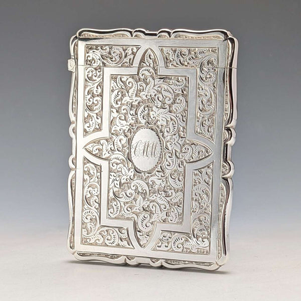 1882 British antique sterling silver card case, 57g, boxed, excellent condition, Frederick Marson