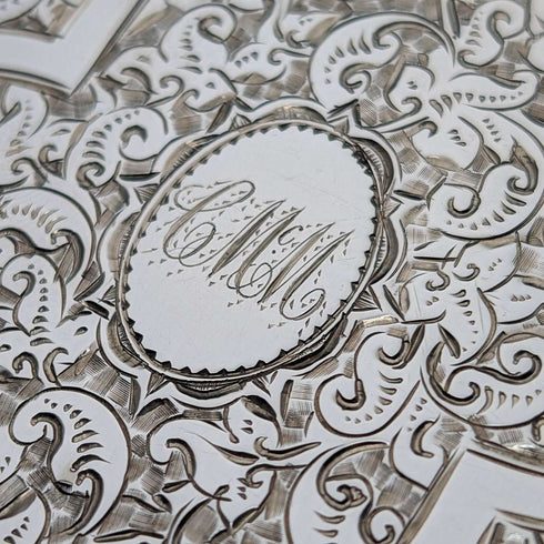 1882 British antique sterling silver card case, 57g, boxed, excellent condition, Frederick Marson