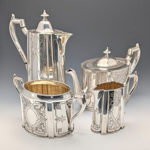 James Dixon & Son 出品的 19 世紀晚期英國古董銀盤茶具(4 件組)