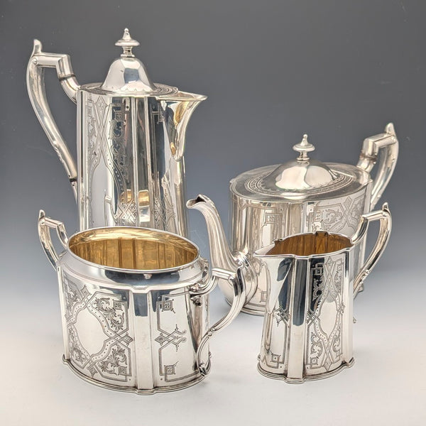 James Dixon & Son 出品的 19 世紀晚期英國古董銀盤茶具(4 件組)