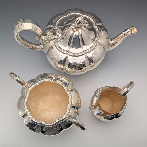 1850年頃 英国アンティーク シルバープレート製 ティーセット 3点セット Padley Parkin