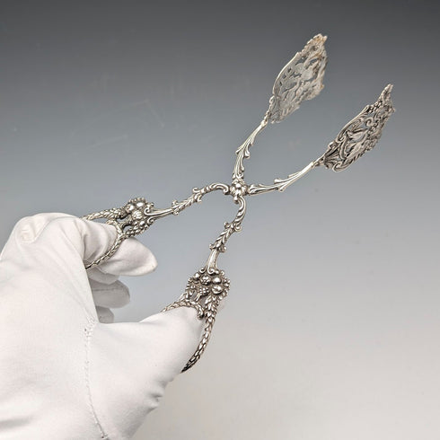Circa 1900 German antique 835 silver cake tongs
