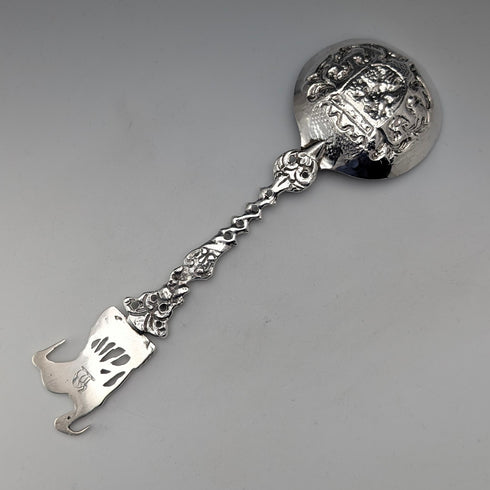 1904 British antique sterling silver large spoon with relief decoration by Samuel Boyce